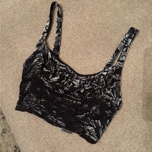 Urban Outfitters Black and Silver Floral Velvet Crop Top